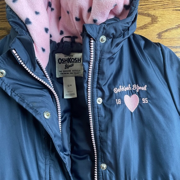 OshKosh Bgosh size 4 navy and pink Puffer jacket with hood - Picture 5 of 5